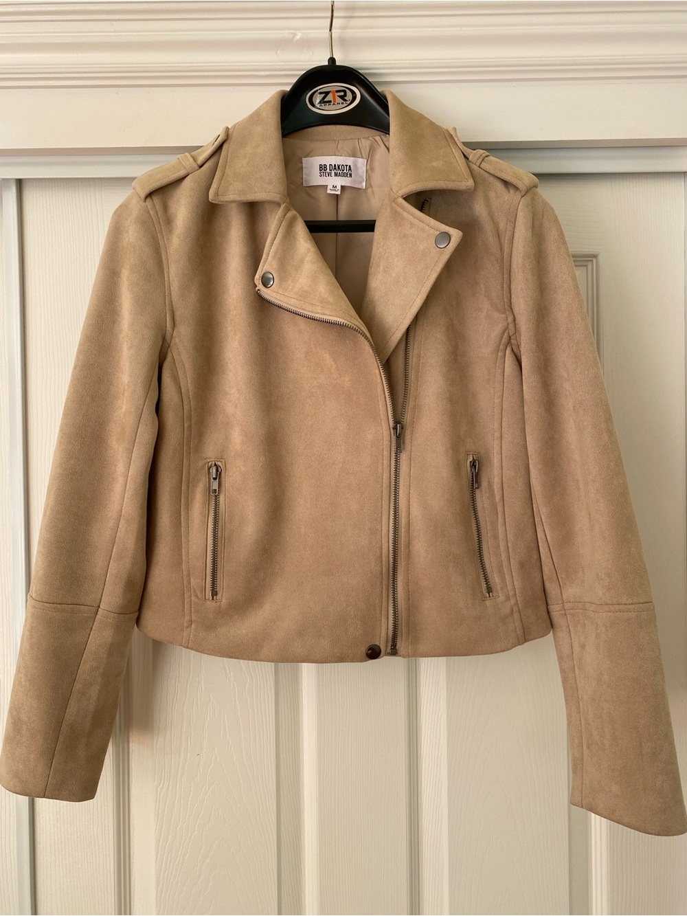 Steve Madden Faux Suede Moto Jacket Light Taupe Sz M
